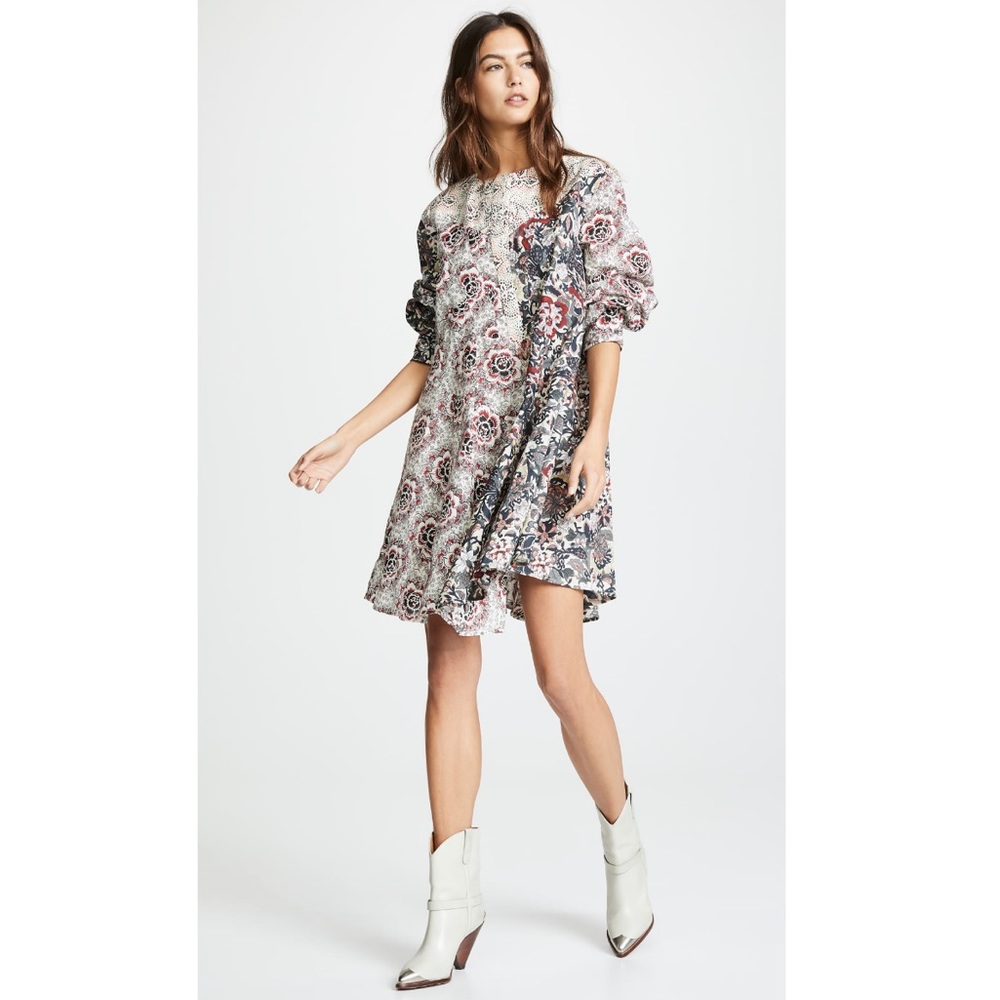 Isabel Marant Floral Long Sleeve Mini Dress in Cream, Navy & Dusty Rose